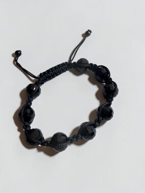 Shamball Bracelet Black & Silver Adjustable Beaded Unisex Minimalist